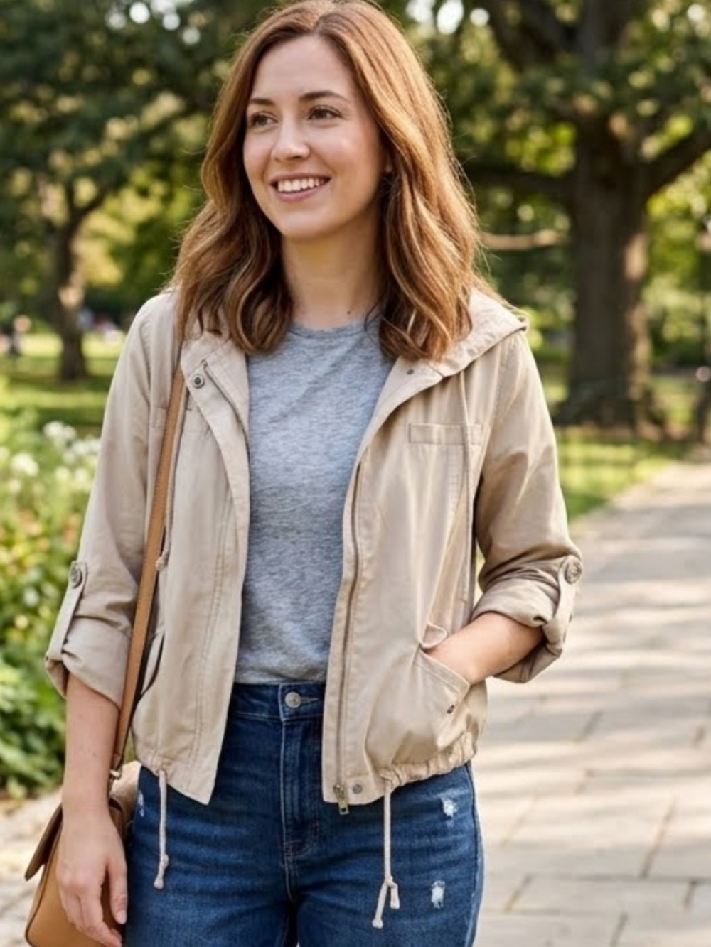 Forever 21 Light Beige Hooded Utility Jacket